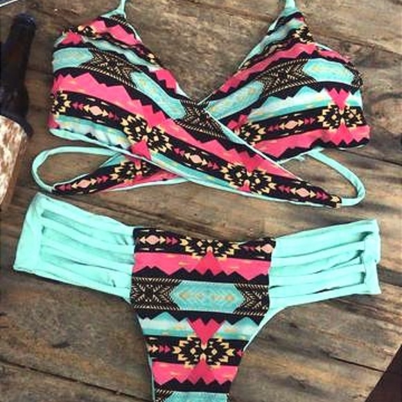 'Indian Outlaw' Aztec Turquoise Western Bikini - Picture 1 of 3